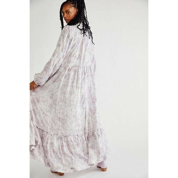 NEW FREE PEOPLE Sz S WASHED EDIE DRESS BUTTON FRONT MAXI TOP DUSTER DUST FOG - Picture 2 of 5